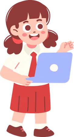 Girl Student using laptop  Illustration