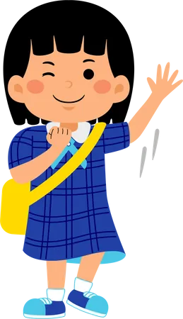 Girl student waiving hand  Illustration