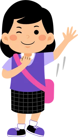 Girl student waiving hand  Illustration