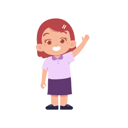 Girl Student Waving Right Hand  Illustration