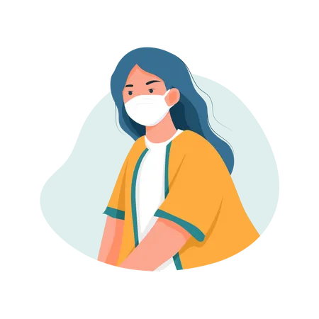 Girl Student Wearing Face mask  Illustration