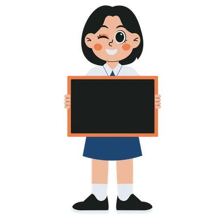 Girl Student With A Blackboard  Illustration