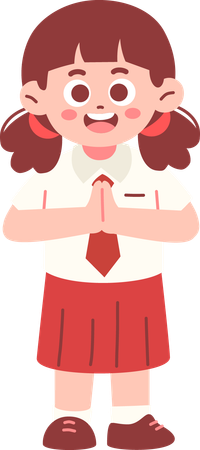 Girl Student With Greeting Pose  Illustration