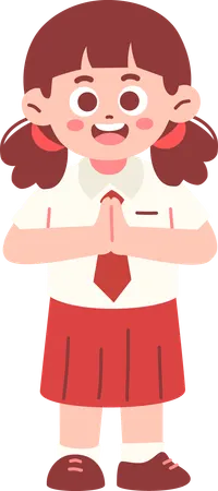 Girl Student With Greeting Pose  Illustration