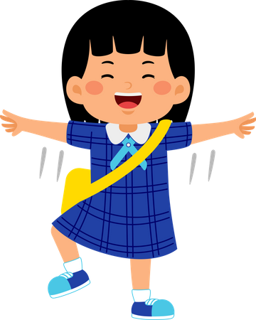 Girl student with wide open hands  イラスト