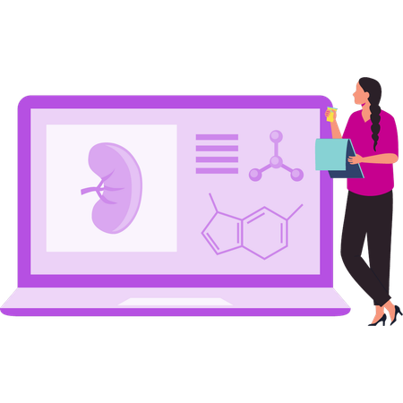 Girl studying about cells on laptop  Illustration