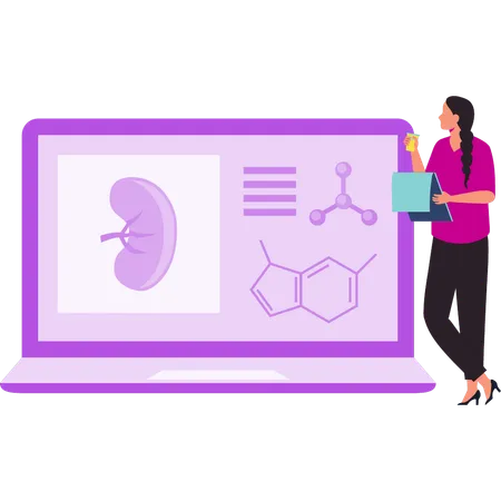 Girl studying about cells on laptop  Illustration