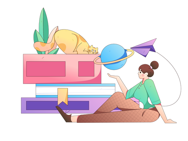 Girl studying about planets  Illustration