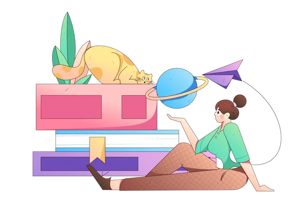 Girl studying about planets  Illustration