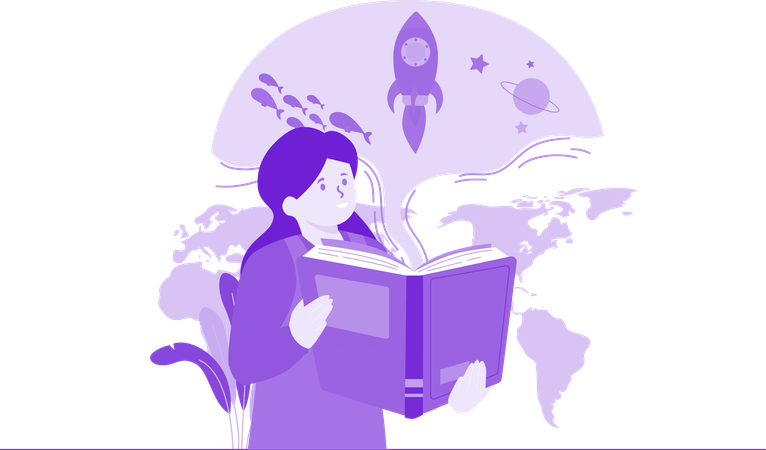 Girl Studying Astrophysics  Illustration