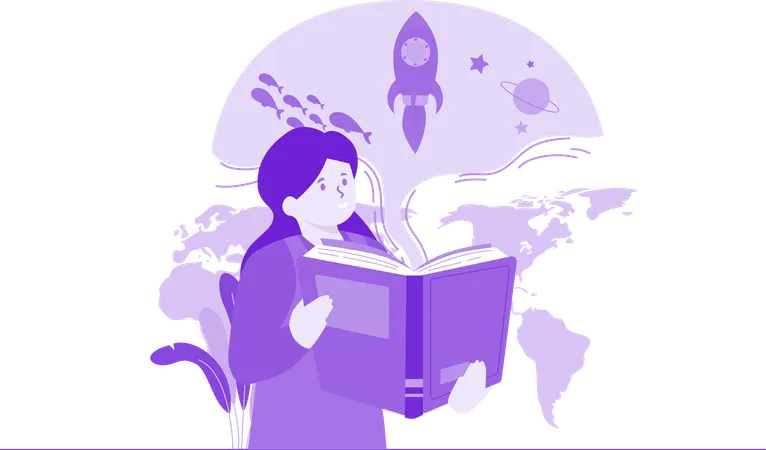 Girl Studying Astrophysics  Illustration