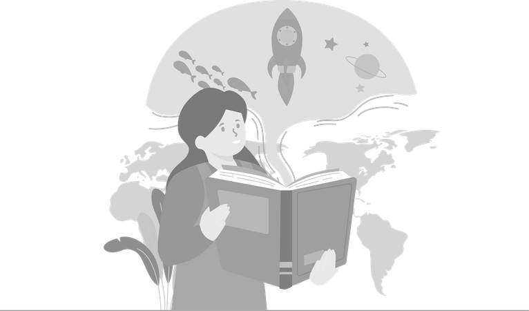 Girl Studying Astrophysics  Illustration