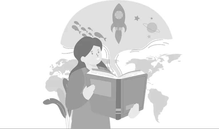 Girl Studying Astrophysics  Illustration