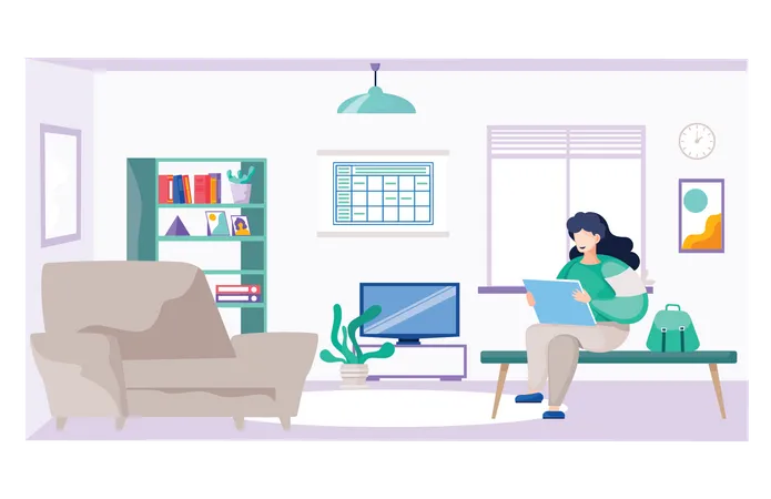 Girl studying at home Illustration