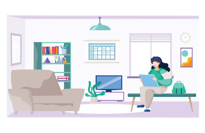 Girl studying at home  Illustration