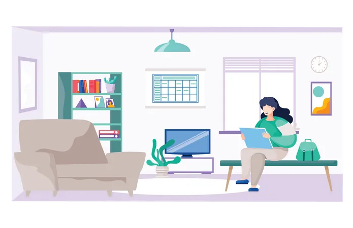 Girl studying at home  Illustration