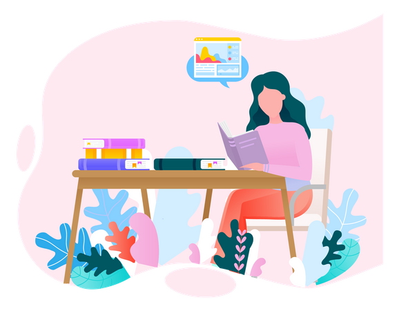 Girl studying at home  Illustration