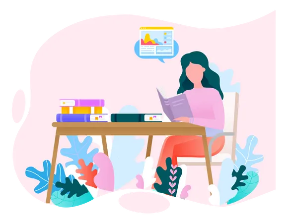 Girl studying at home  Illustration