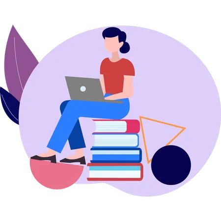 The Girl Is Studying On The Laptop Illustration