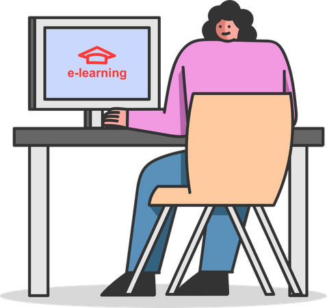 Girl studying online  Illustration