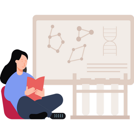 Girl studying science subject Illustration