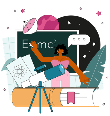Girl studying space science  Illustration