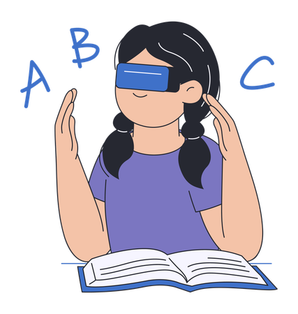 Girl Studying with VR Glasses  Illustration
