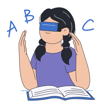 Girl Studying with VR Glasses  Illustration