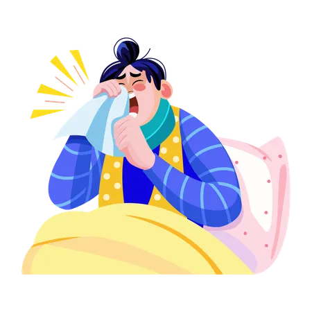 Girl suffering from flu  Illustration