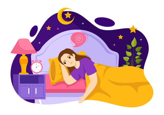 Girl suffering from sleep disorder  Illustration