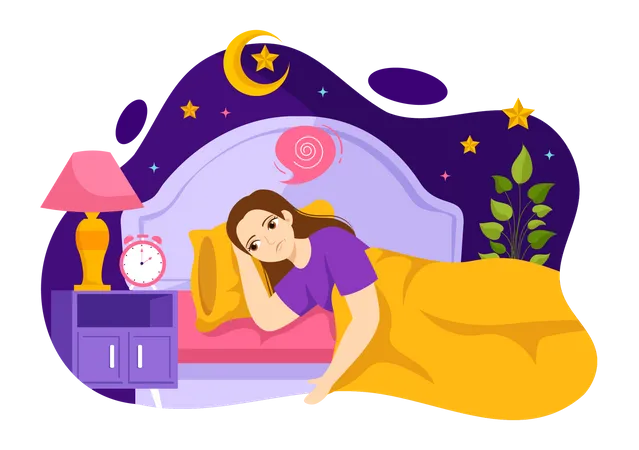 Girl suffering from sleep disorder  Illustration