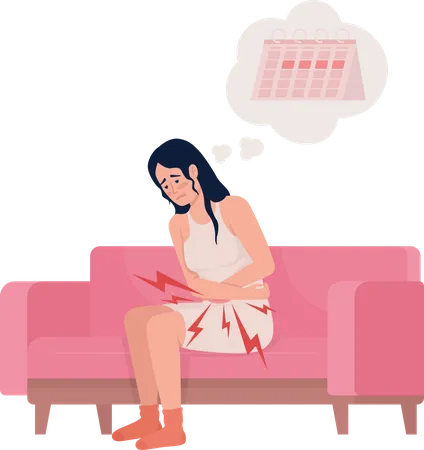 Girl suffering from unbearable menstrual cramps Illustration