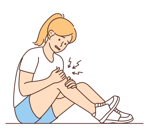 Girl suffering injury on knee  Illustration