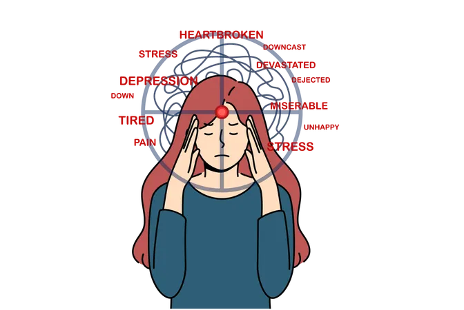 Girl suffers from mental depression  Illustration