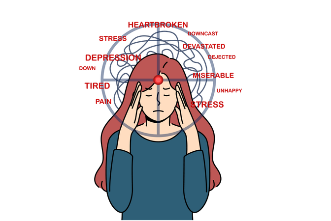 Girl suffers from mental depression  Illustration