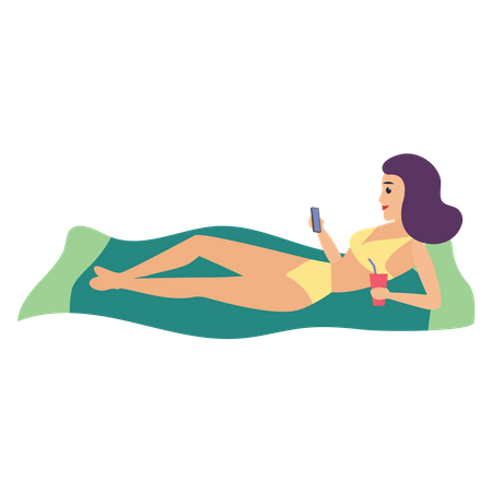 Girl sunbathing at beach  Illustration