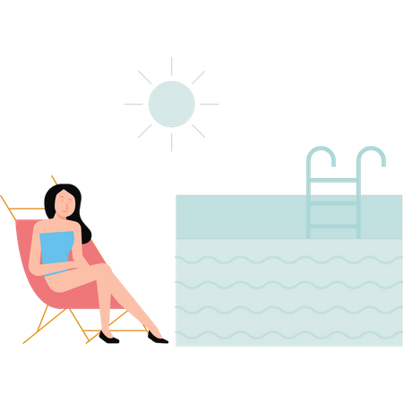 Girl sunbathing near pool  Illustration