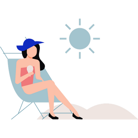 Girl sunbathing on beach  Illustration