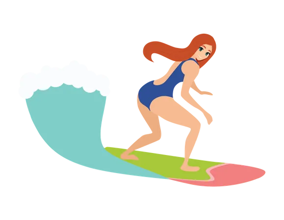 Girl surfing at beach  Illustration