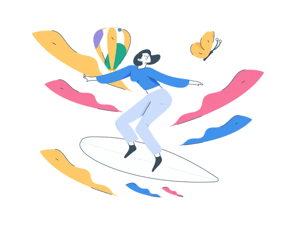 Girl surfing in ocean  Illustration