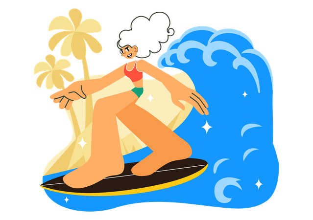 Girl surfing in ocean  Illustration