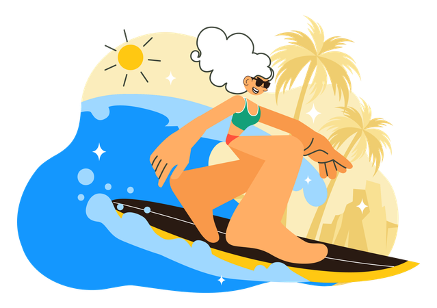 Girl surfing in summer  Illustration