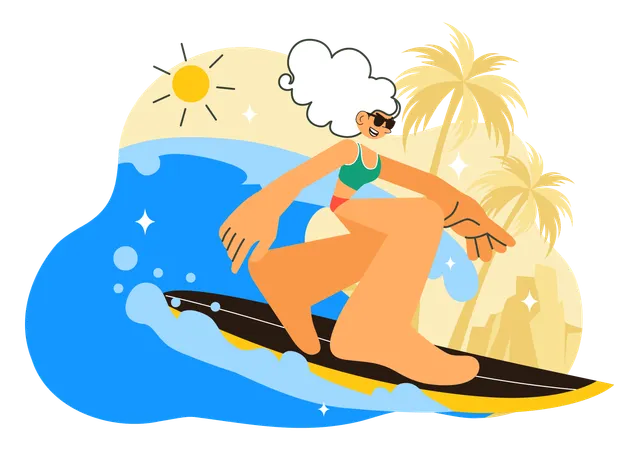 Girl surfing in summer  Illustration