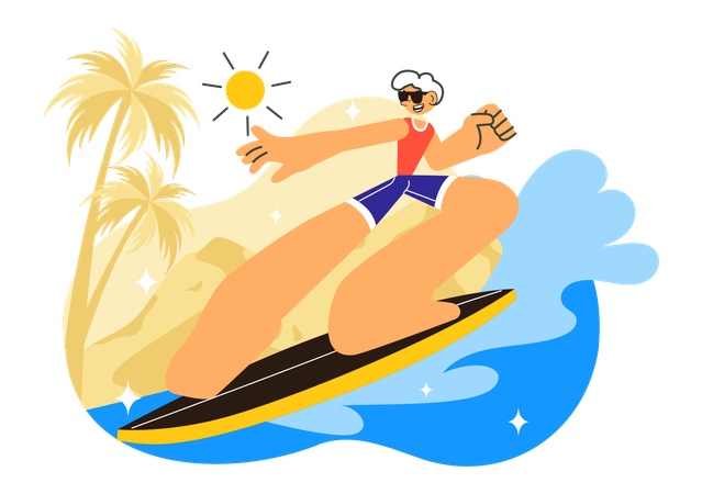 Girl surfing in summer  Illustration