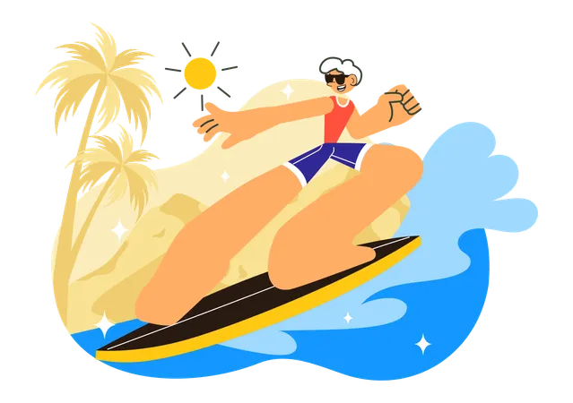 Girl surfing in summer  Illustration
