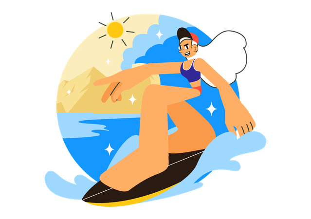 Girl surfing in water  Illustration