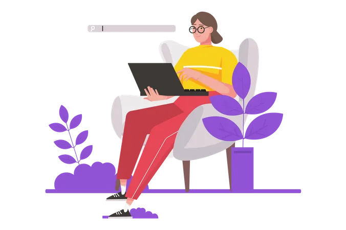 Girl Surfing Internet  Illustration