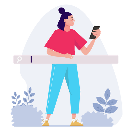 Girl surfing internet using smartphone Illustration