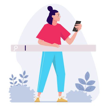 Girl surfing internet using smartphone  Illustration