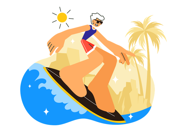 Girl surfing on beach  Illustration